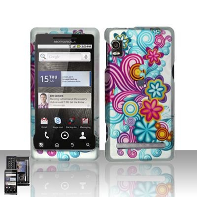 Hard Rubber Feel Design Case for Motorola Droid 2 A955 (Verizon) - Purple Blue Flowers