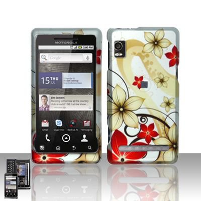 Hard Rubber Feel Design Case for Motorola Droid 2 A955 (Verizon) - Red Flowers