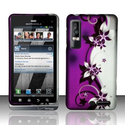 Hard Rubber Feel Design Case for Motorola Droid 3 (Verizon) - Purple Vines