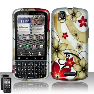 Hard Rubber Feel Design Case for Motorola Droid Pro XT610 (Verizon) - Red Flowers