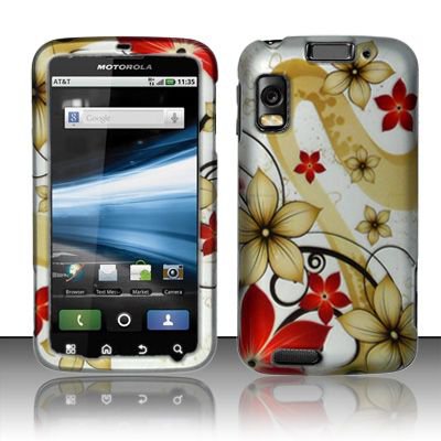 Hard Rubber Feel Design Case for Motorola Atrix 4G MB860 (AT&T) - Red Flowers