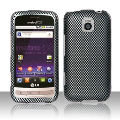 Hard Rubber Feel Design Case for LG Optimus M/C - Carbon Fiber