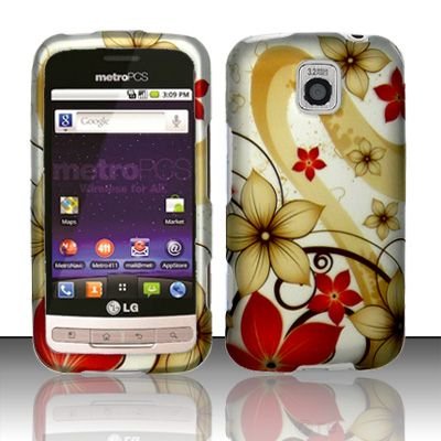 Hard Rubber Feel Design Case for LG Optimus M/C - Red Flowers