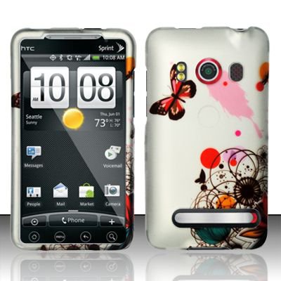 Hard Rubber Feel Design Case for HTC EVO 4G (Sprint) - Butterfly Paint