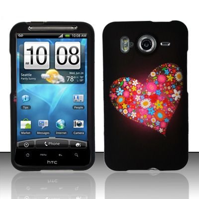 Hard Rubber Feel Design Case for HTC Inspire 4G/Desire HD - Flowery Heart