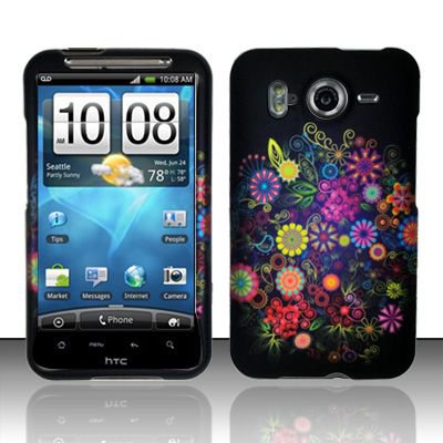 Hard Rubber Feel Design Case for HTC Inspire 4G/Desire HD - Flower Fireworks