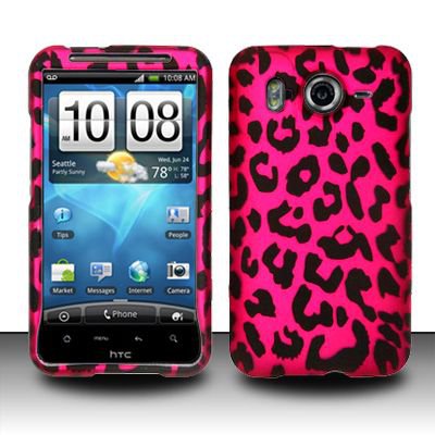 Hard Rubber Feel Design Case for HTC Inspire 4G/Desire HD - Pink Leopard