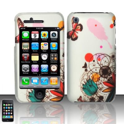 Hard Rubber Feel Design Case for Apple iPhone 3G/3Gs - Butterfly Paint