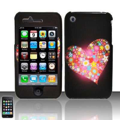 Hard Rubber Feel Design Case for Apple iPhone 3G/3Gs - Flowery Heart