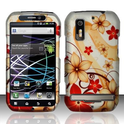 Hard Rubber Feel Design Case for Motorola Photon 4G MB855 (Sprint) - Red Flowers