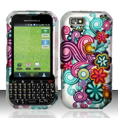 Hard Rubber Feel Design Case for Motorola Titanium i1x (Sprint) - Purple Blue Flowers