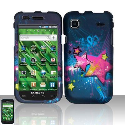 Hard Rubber Feel Design Case for Samsung Vibrant/Galaxy S T959 - Blue Stars