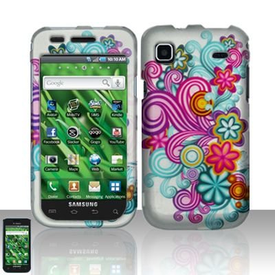 Hard Rubber Feel Design Case for Samsung Vibrant/Galaxy S T959 - Purple Blue Flowers