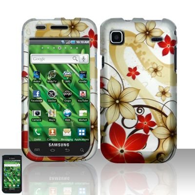 Hard Rubber Feel Design Case for Samsung Vibrant/Galaxy S T959 - Red Flowers