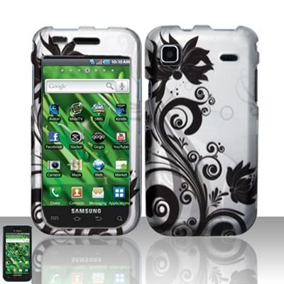 Hard Rubber Feel Design Case for Samsung Vibrant/Galaxy S T959 - Black Vines
