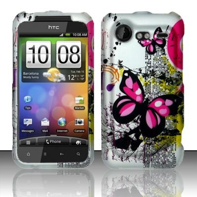 Hard Rubber Feel Design Case for HTC DROID Incredible 2 6350 (Verizon) - Silver Butterfly