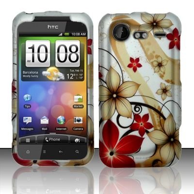 Hard Rubber Feel Design Case for HTC DROID Incredible 2 6350 (Verizon) - Red Flowers