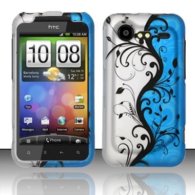 Hard Rubber Feel Design Case for HTC DROID Incredible 2 6350 (Verizon) - Blue Vines