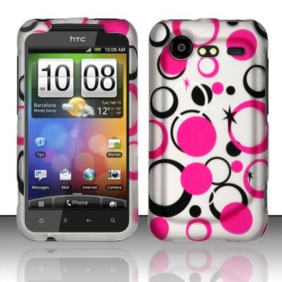 Hard Rubber Feel Design Case for HTC DROID Incredible 2 6350 (Verizon) - Pink Dots