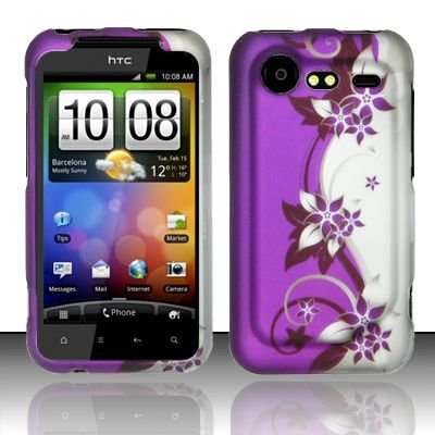 Hard Rubber Feel Design Case for HTC DROID Incredible 2 6350 (Verizon) - Purple Vines