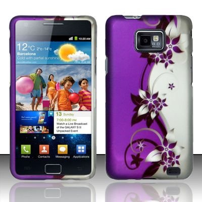 Hard Rubber Feel Design Case for Samsung Galaxy S II i777/i9100 (AT&T) - Purple Vines
