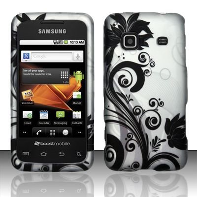 Hard Rubber Feel Design Case for Samsung Galaxy Prevail - Black Vines