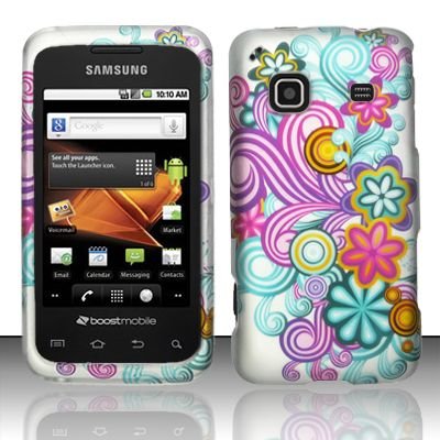 Hard Rubber Feel Design Case for Samsung Galaxy Prevail - Purple Blue Flowers