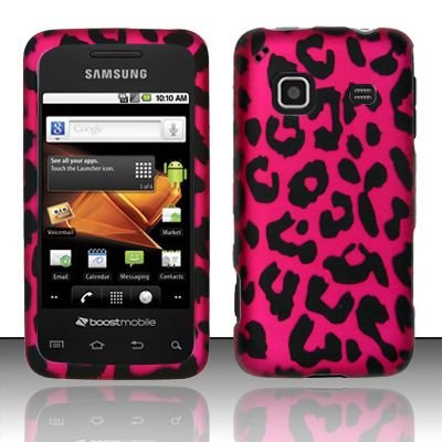 Hard Rubber Feel Design Case for Samsung Galaxy Prevail - Pink Leopard