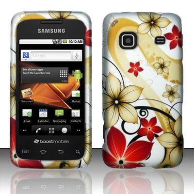 Hard Rubber Feel Design Case for Samsung Galaxy Prevail - Red Flowers