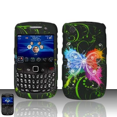 Hard Rubber Feel Design Case for Blackberry Curve 8520/9300 - Rainbow Butterfly