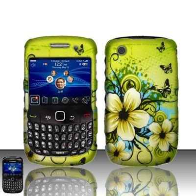 Hard Rubber Feel Design Case for Blackberry Curve 8520/9300 - Hawaiian Flowers