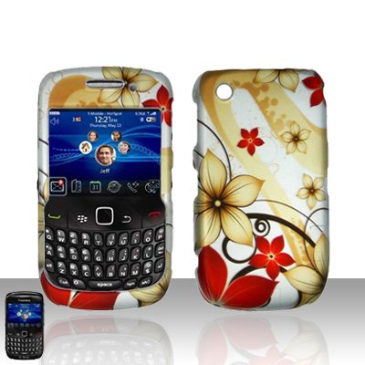 Hard Rubber Feel Design Case for Blackberry Curve 8520/9300 - Red Flowers