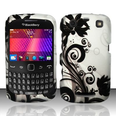 Hard Rubber Feel Design Case for Blackberry Curve 9360/9370 - Black Vines