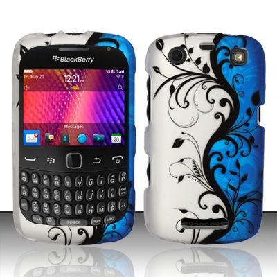 Hard Rubber Feel Design Case for Blackberry Curve 9360/9370 - Blue Vines