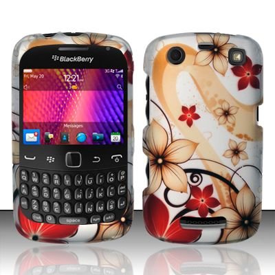 Hard Rubber Feel Design Case for Blackberry Curve 9360/9370 - Red Flowers