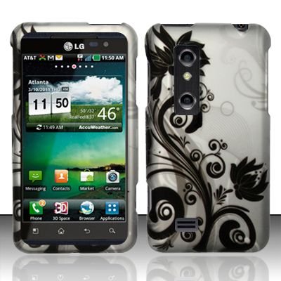 Hard Rubber Feel Design Case for LG Thrill 4G P925 (AT&T) - Black Vines