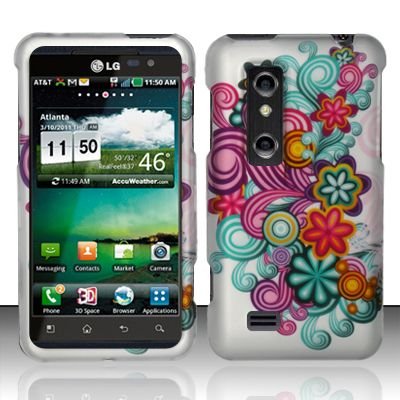 Hard Rubber Feel Design Case for LG Thrill 4G P925 (AT&T) - Purple Blue Flowers