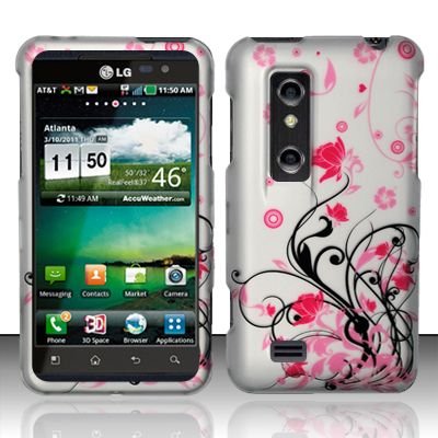 Hard Rubber Feel Design Case for LG Thrill 4G P925 (AT&T) - Pink Garden