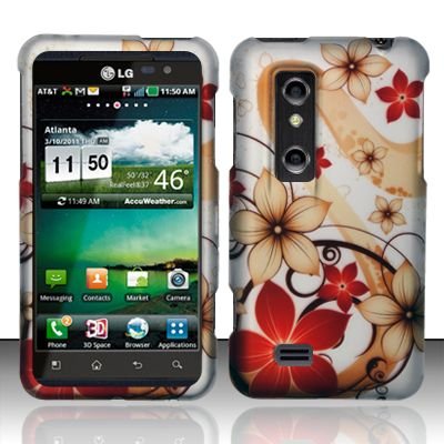 Hard Rubber Feel Design Case for LG Thrill 4G P925 (AT&T) - Red Flowers
