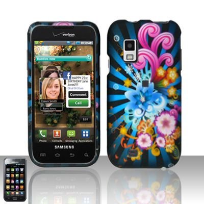 Hard Rubber Feel Design Case for Samsung Fascinate - Blue Blossom