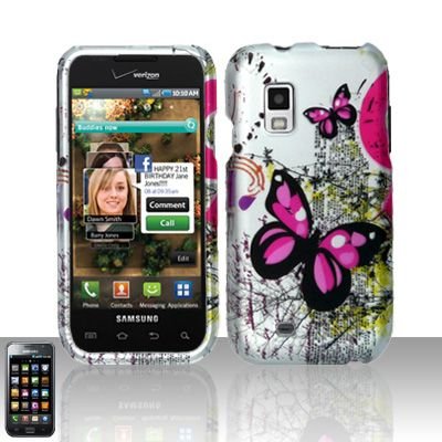 Hard Rubber Feel Design Case for Samsung Fascinate - Silver Butterfly