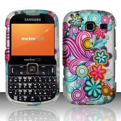 Hard Rubber Feel Design Case for Samsung Freeform 3/Comment - Purple Blue Flowers