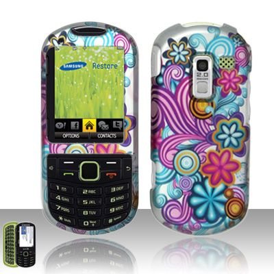 Hard Rubber Feel Design Case for Samsung Messager 3 - Purple Blue Flowers