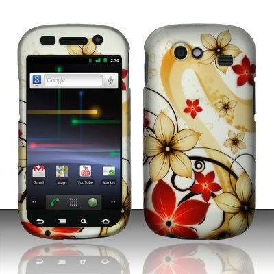 Hard Rubber Feel Design Case for Samsung Nexus S 4G - Red Flowers