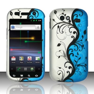 Hard Rubber Feel Design Case for Samsung Nexus S 4G - Blue Vines