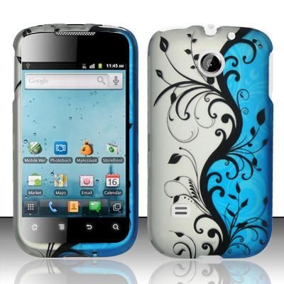 Hard Rubber Feel Design Case for Huawei Ascend II M865 - Blue Vines