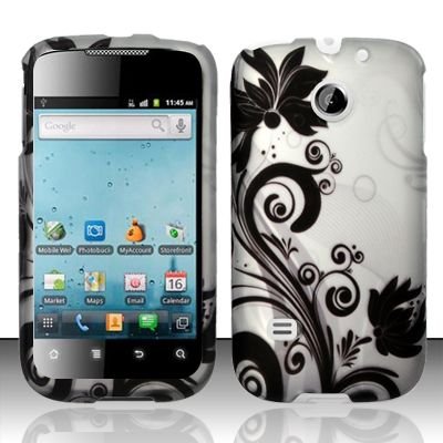 Hard Rubber Feel Design Case for Huawei Ascend II M865 - Black Vines