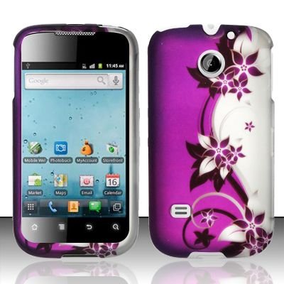 Hard Rubber Feel Design Case for Huawei Ascend II M865 - Purple Vines