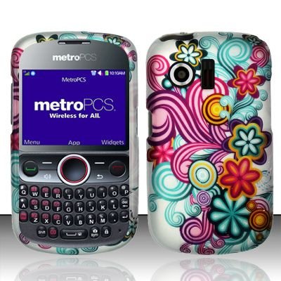 Hard Rubber Feel Design Case for Huawei Pillar/Pinnacle - Purple Blue Flowers