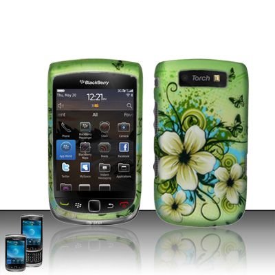 Hard Rubber Feel Design Case for Blackberry Torch 9800 - Hawaiian Flowers